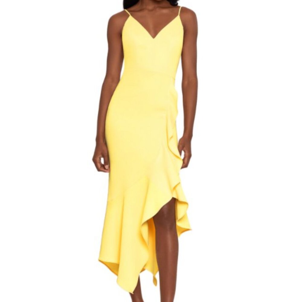 🌹 NWT - XSCAPE Lemon Yellow Slit Wrap Sleeveless Dress Size 2